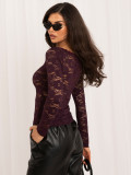 Elegante violette Bluse mit Spitze und U-Boot-Ausschnitt