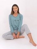 Damen Baumwoll-Pyjama mit Print, mintgrün