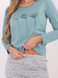 Damen Baumwoll-Pyjama mit Print, mintgrün