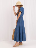 Maxikleid mit Volant und Wickelausschnitt, blau