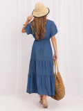 Maxikleid mit Volant und Wickelausschnitt, blau