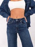 Damen-Jeans mit weitem Bein und hohem Bund – dunkelblau