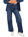 Damen-Jeans mit weitem Bein und hohem Bund – dunkelblau