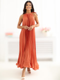 Oranges Midi-Cocktailkleid ohne Ärmel