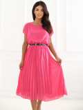 Plissiertes Midikleid in Rosa mit Gürtel