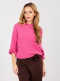 Rosa Pullover mit 3/4-Ärmeln und Volant