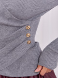 Eleganter grauer Pullover mit Wickelausschnitt