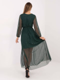 Elegantes Maxi-Kleid mit Applikation und Gürtel, dunkelgrün