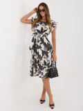 Schwarzes Midi-Kleid mit Print und Gürtel