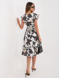 Schwarzes Midi-Kleid mit Print und Gürtel