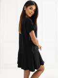 Schwarzes ausgestelltes Minikleid mit kurzen Ärmeln