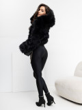 Schwarze Wolljacke mit Kapuze und Futter