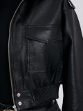 Kurze schwarze Kunstlederjacke mit Stehkragen