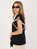 Schwarze Baumwollbluse mit Applikation