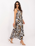 Schwarzes Maxi-Kleid mit V-Ausschnitt und Animal-Print