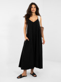 Schwarzes Maxi-Sommerkleid mit V-Ausschnitt und Taschen