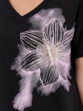 Schwarzes Sommerkleid mit Print und Taschen