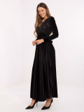 Schwarzes Maxi-Kleid mit Gürtel und Pailletten