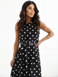 Schwarzes Midi-Kleid mit Punkten und Gürtel