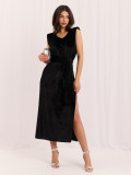 Elegantes schwarzes Midi-Kleid mit Gürtel