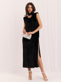 Elegantes schwarzes Midi-Kleid mit Gürtel