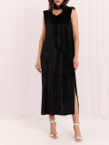 Elegantes schwarzes Midi-Kleid mit Gürtel