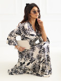 Schwarzes Midi-Kleid mit Print und Bindegürtel