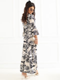 Schwarzes Midi-Kleid mit Print und Bindegürtel