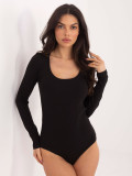 Schwarzer, gerippter Body mit langen Ärmeln