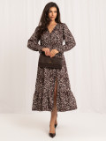 Schwarz-beiges Midikleid mit Volant und Animal-Print