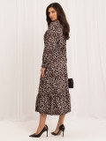 Schwarz-beiges Midikleid mit Volant und Animal-Print