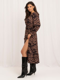Schwarzes Midi-Kleid mit Print und Volant
