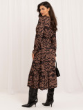 Schwarzes Midi-Kleid mit Print und Volant