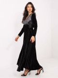 Schwarzes Maxi-Kleid mit Gürtel und Pailletten