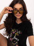 Schwarzes T-Shirt mit Applikation und Stickerei