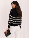 Schwarzer gestreifter Pullover mit Rundhalsausschnitt