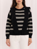Schwarzer gestreifter Pullover mit Rundhalsausschnitt