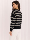 Schwarzer gestreifter Pullover mit Rundhalsausschnitt