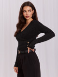 Eleganter schwarzer Pullover mit Wickelausschnitt
