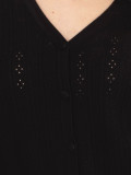 Schwarzer Ajour-Strickpullover mit V-Ausschnitt und Knöpfen