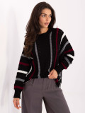 Schwarzer Ajour-Pullover mit Streifen