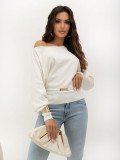 Eleganter Ecru-Pullover mit Gürtel