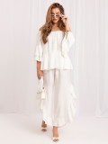 Elegantes Set mit Bluse und Hose in Ecru