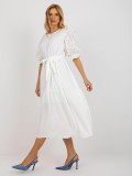 Ecru Musselin Oversize Kleid mit Volant und Gürtel