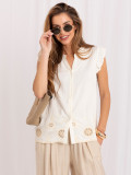 Ecru-Bluse mit Stickerei und Volant