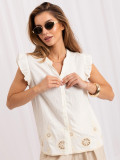 Ecru-Bluse mit Stickerei und Volant