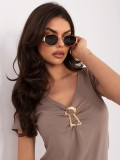 Elegante beigefarbene Bluse mit V-Ausschnitt
