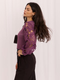 Elegante violette Bluse mit Spitze und Puffärmeln