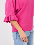 Eleganter fuchsiafarbener Pullover mit 3/4-Ärmeln und Volant
