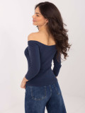 Blaue Baumwollbluse mit Carmen-Ausschnitt